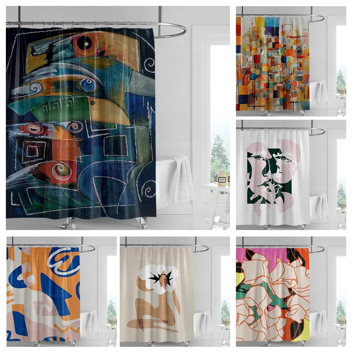 Tenda da doccia impermeabile con stampa artistica astratta: scelta elegante, durevole e facile da pulire per l'arredamento del bagno contemporaneo