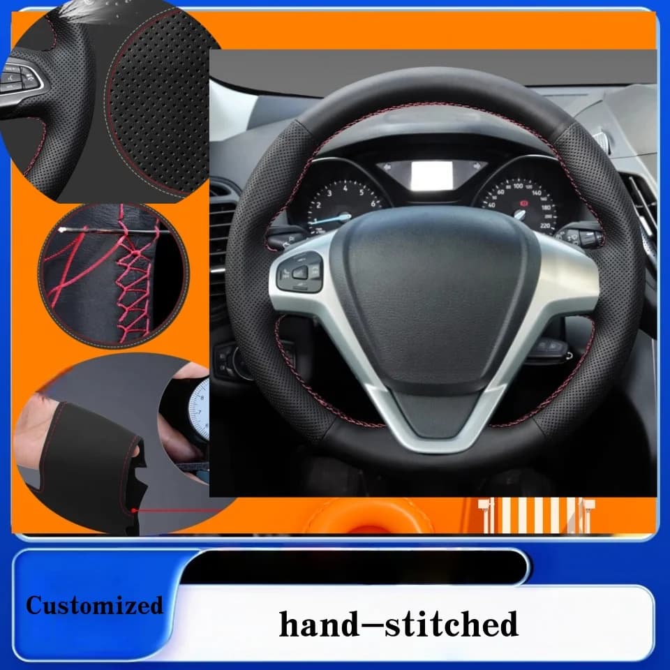 Coprivolante in pelle microfibra cucito a mano personalizzato per Ford EcoSport 2014-2017 Per Fiesta 2008-2017 Accessori