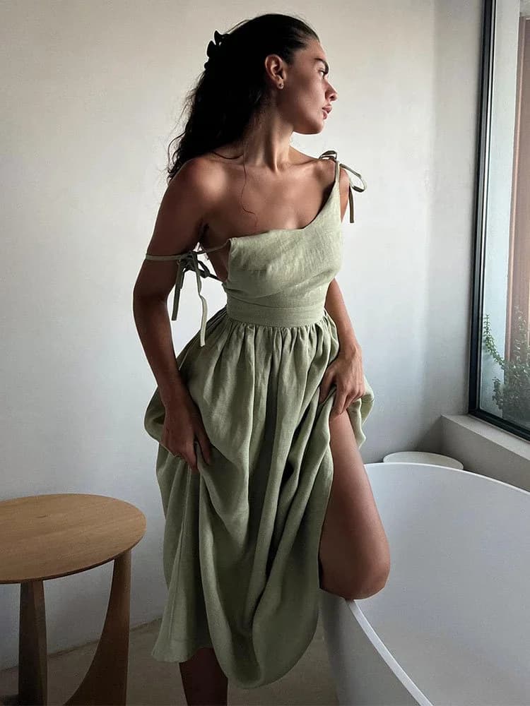 TARUXY Abito da spiaggia sexy senza schienale per le donne Scollo a V Splice Pieghe Abiti lunghi da donna Party Elegante fasciatura Maxi vestito estivo femminile