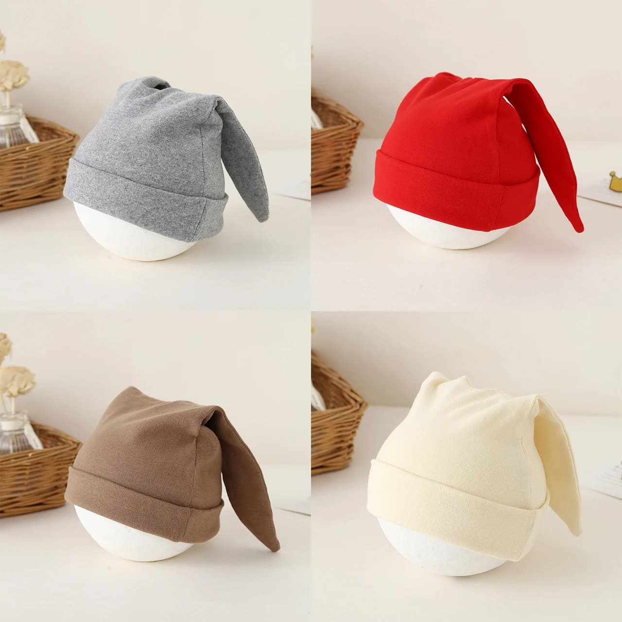 Cute Lop-eared Newborn Fetal Hat Autumn Single-Layer Warm Baby Knit Hats Solid Color Woolen Bonnet Cute Children Beanies 0-2Year