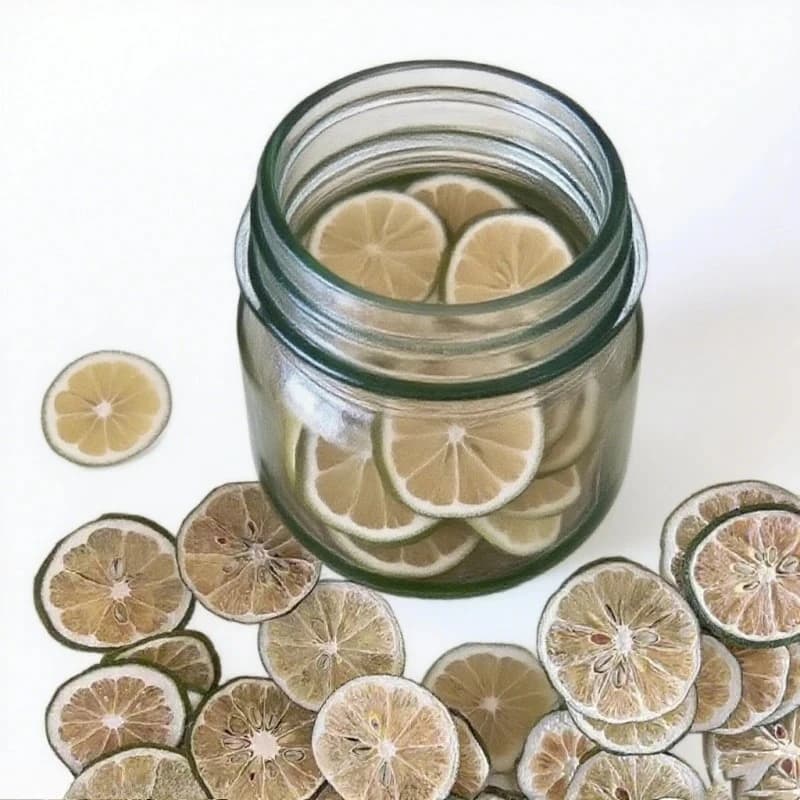 Bulk naturale di frutta secca con fetta di limone verde e arancia per la produzione di materiali decorativi con fiori misti di candele profumate
