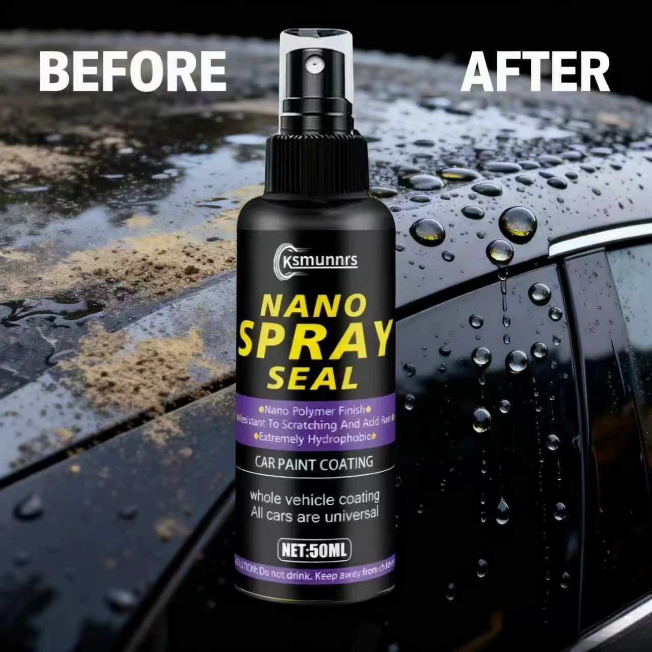 Ksmumnrs Nano Spray Seal 50ML - Car Paint Coating with Nano Polymer Finish, Scratch/Acid Rain Resistant, Extremely Hydrophobic,