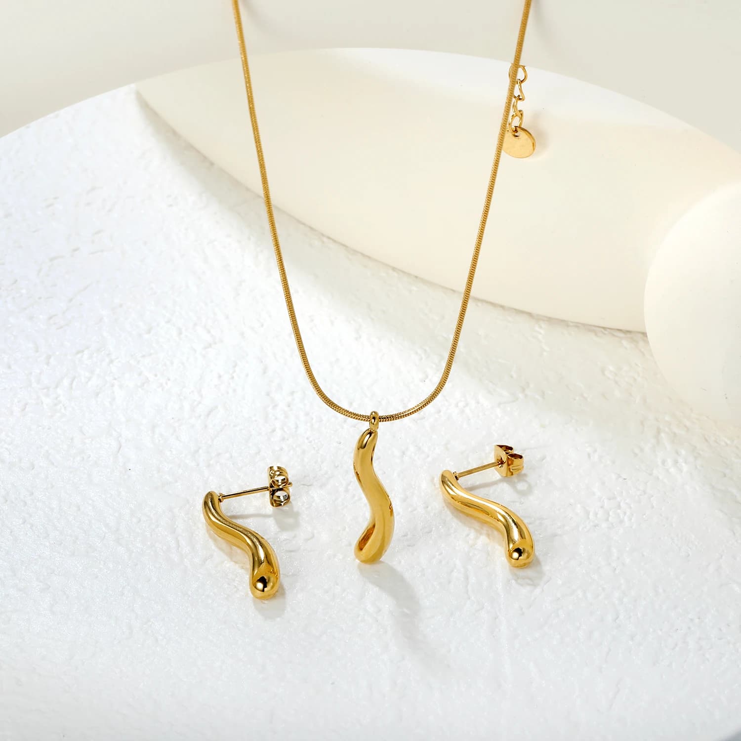 Jewelry Set Stainless Steel Women's Long Strip Water Drop Earrings Pendant Necklace Advanced Creative Niche Versatile Design