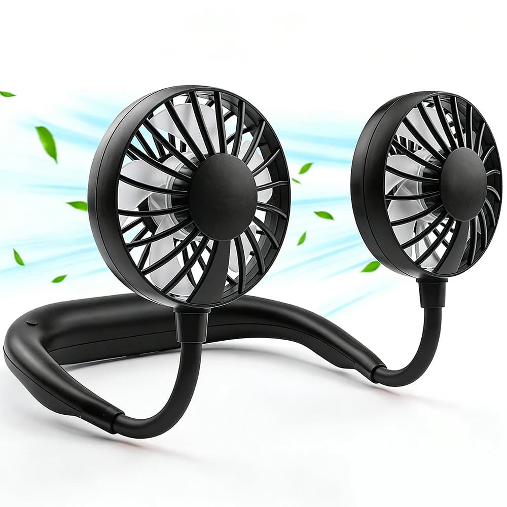 Ventilatore Portatile USB, Ventilatore da Collo Senza Mani, Mini Ventilatore Sportivo Ricaricabile, Ventilatore da Collo a Doppia Funzione con 3 Velocità Regolabili per Casa e Esterni