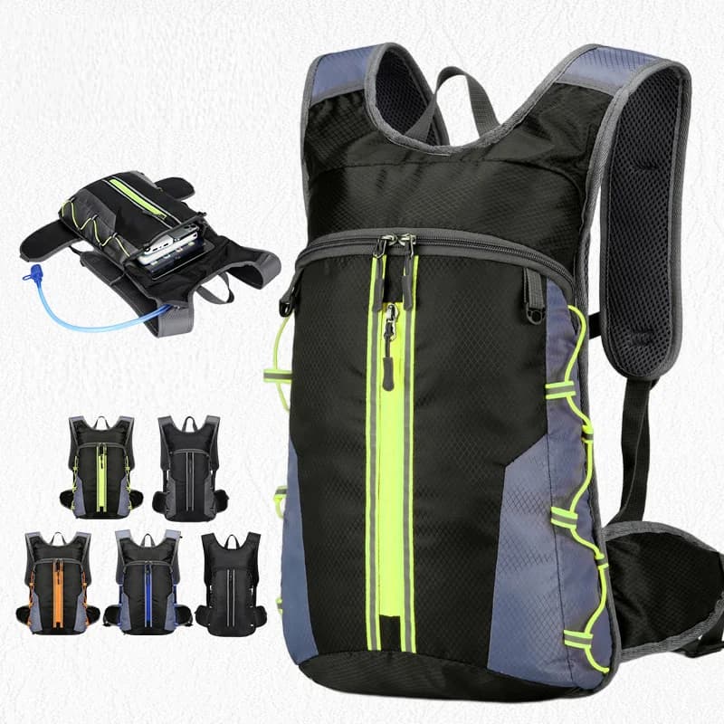 Zaino da Ciclismo Ultra-Leggero 15L per Trail Running, Escursionismo, con Strisce Riflettenti, Porta Casco Bici, Sacca Idratazione