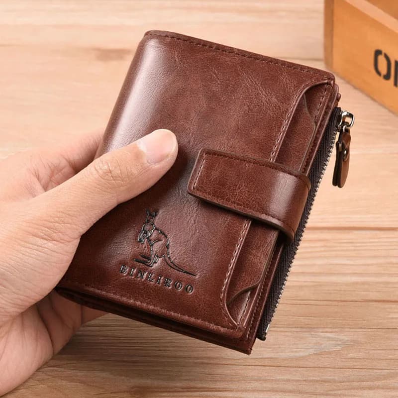 Portafogli da uomo per affari, porta carte RFID, borse da uomo in pelle PU con tasche portamonete con cerniera, regali per uomo