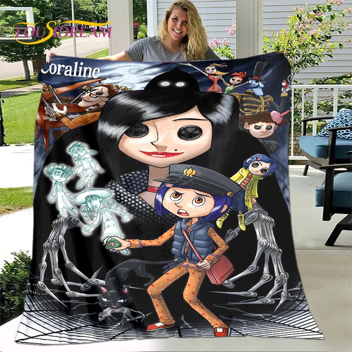 Coperta Coraline in cartone animato 3D, coperta in flanella, coperta calda per bambini per la casa, soggiorno, camera da letto, letti, divano, ufficio