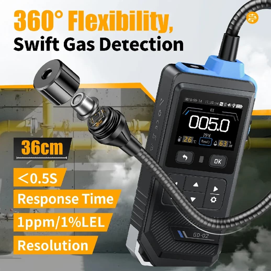 Rilevatore di Fughe di Gas Portatile FNIRSI GD-02, 50000PPM, Allarme Sonoro e Luminoso, Rilevatore di Gas Combustibile Naturale, Metano, GPL