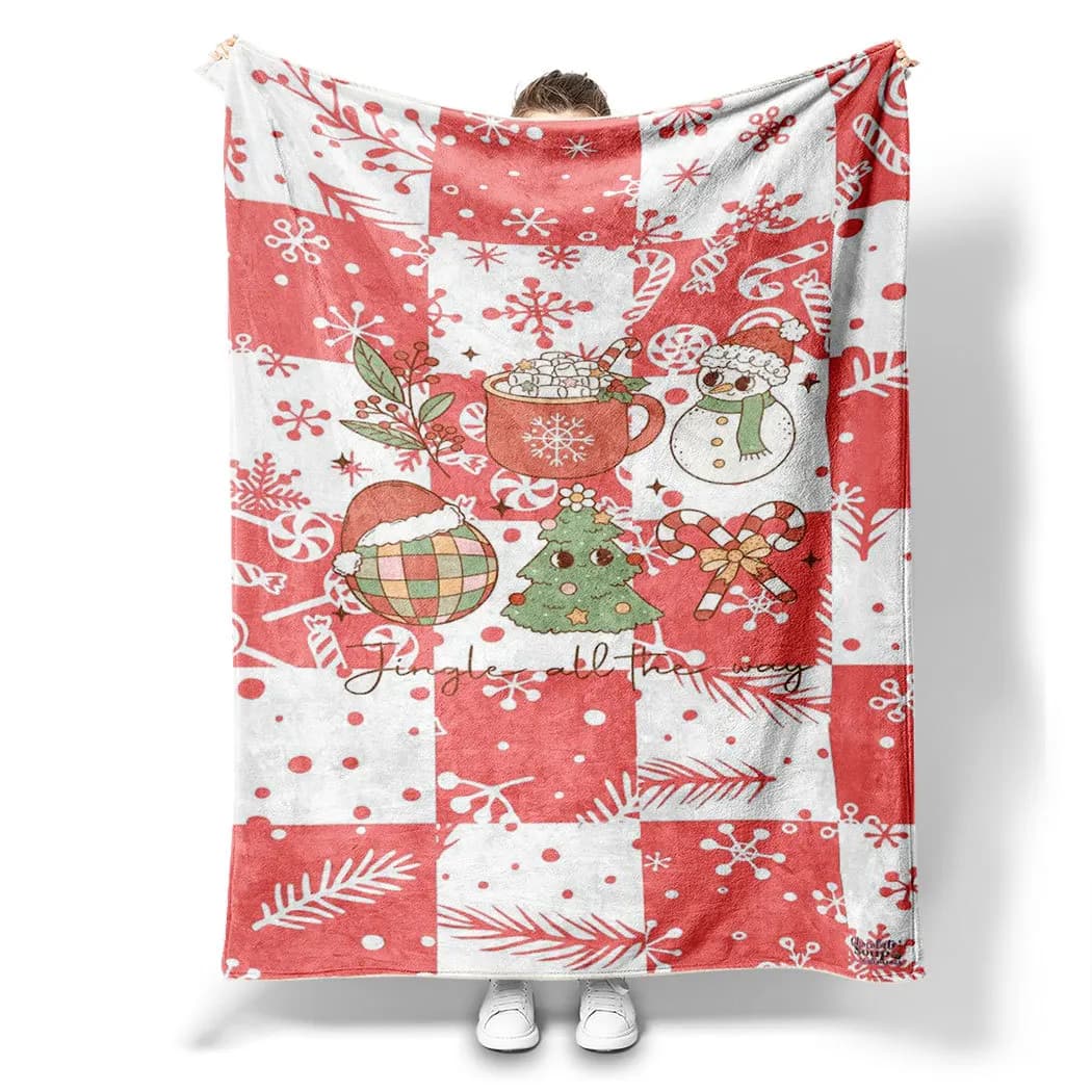 Coperta natalizia stampata con motivo a quadretti per letto, viaggio, campeggio, soggiorno, ufficio, coperta per regali per tutte le stagioni