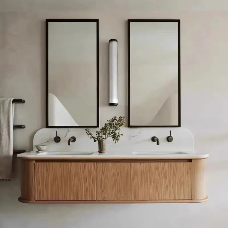 Armadio da bagno Vanity da bagno con specchio Mobile da bagno in legno con lavabo sottopiano