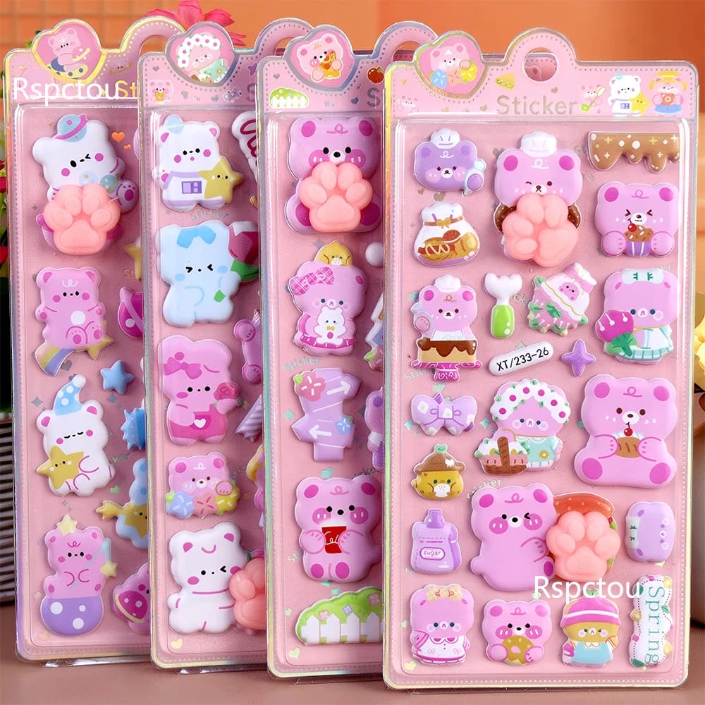 4 pezzi di cartone animato Kawaii orso rosa glutei pizzicabili adesivi divertente creativo giocattolo di decompressione adesivo per telefono portatile fai da te