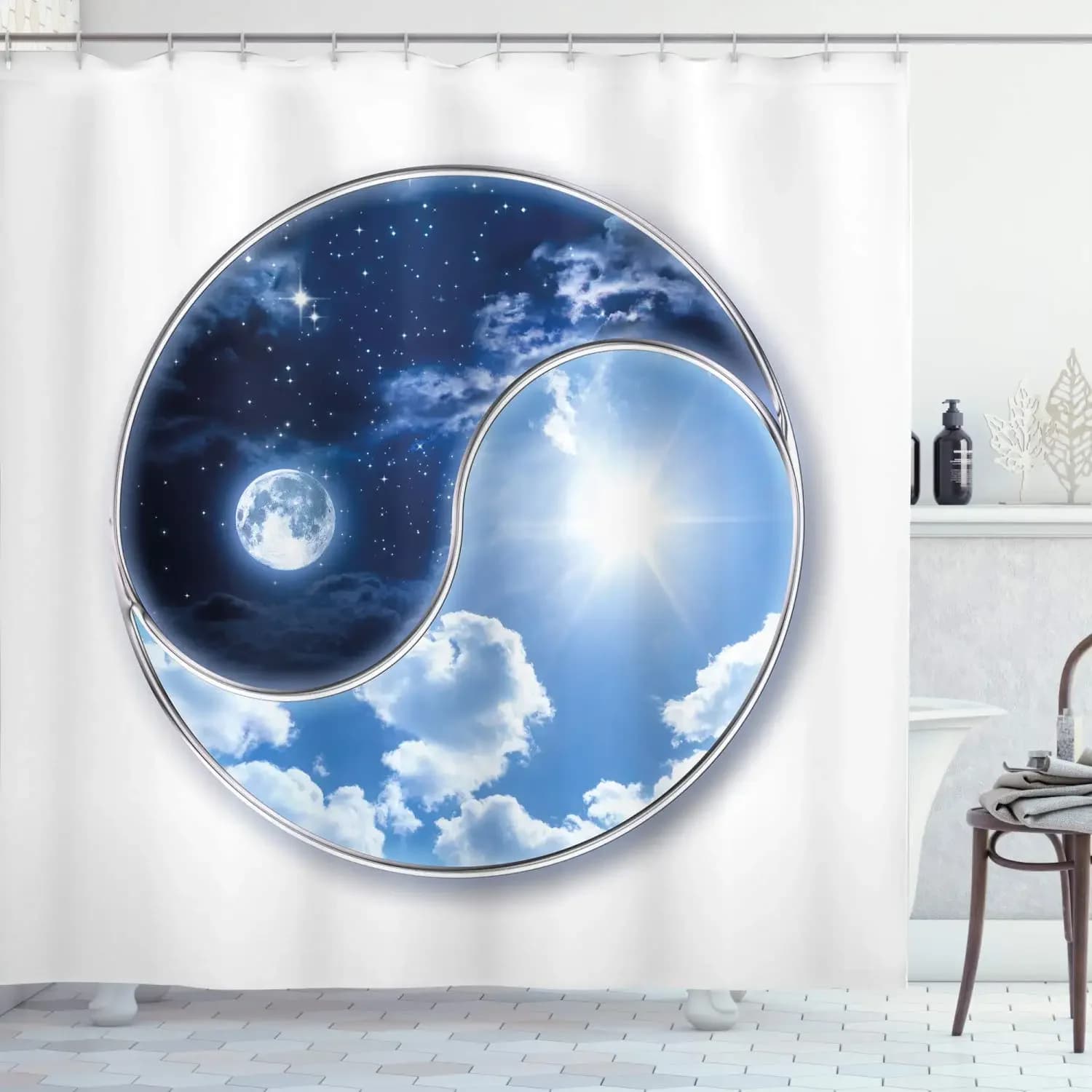 Tenda da doccia Tai Chi Yin Yang con motivo Gossip cinese, arte psichedelica, in tessuto impermeabile, per bagno, con ganci