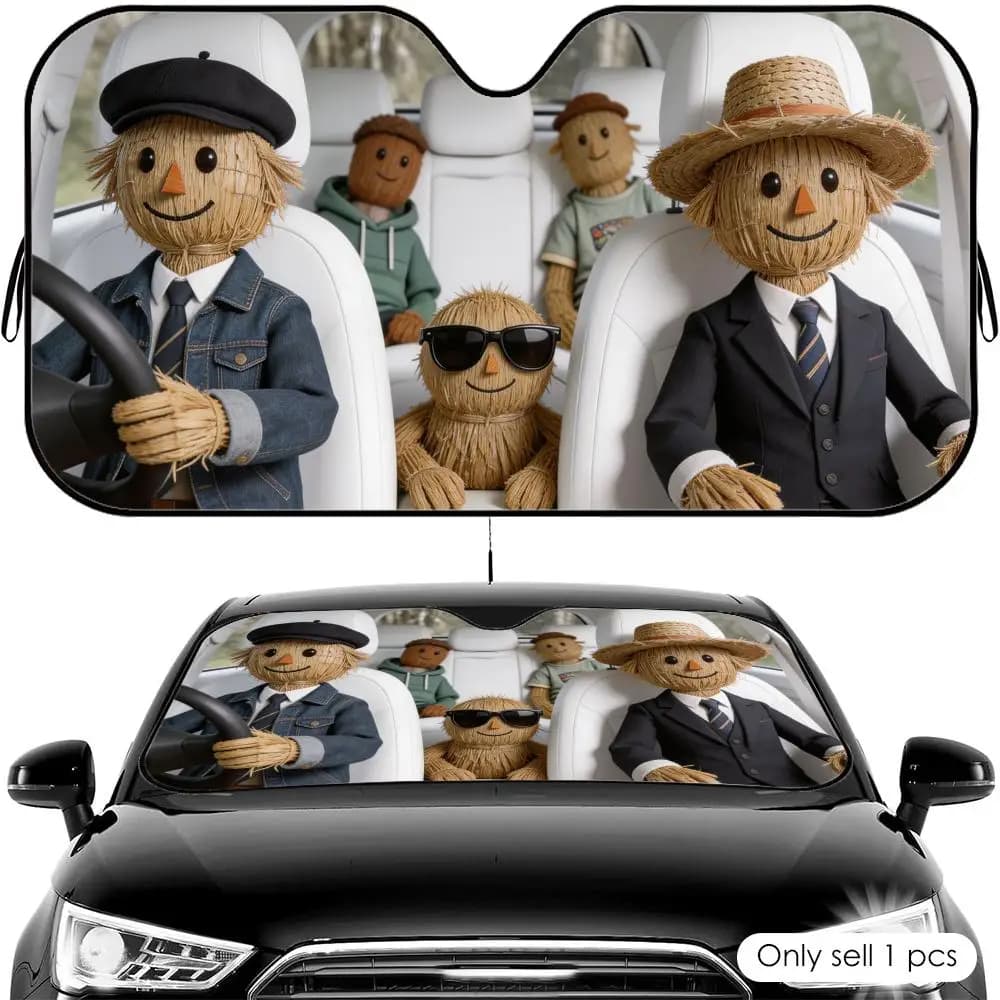 Parasole per Auto Scarecrow Car Crew, Visiera Parasole Riutilizzabile in Alluminio per Parabrezza Auto, Protezione UV, Copertura Isolante dal Calore