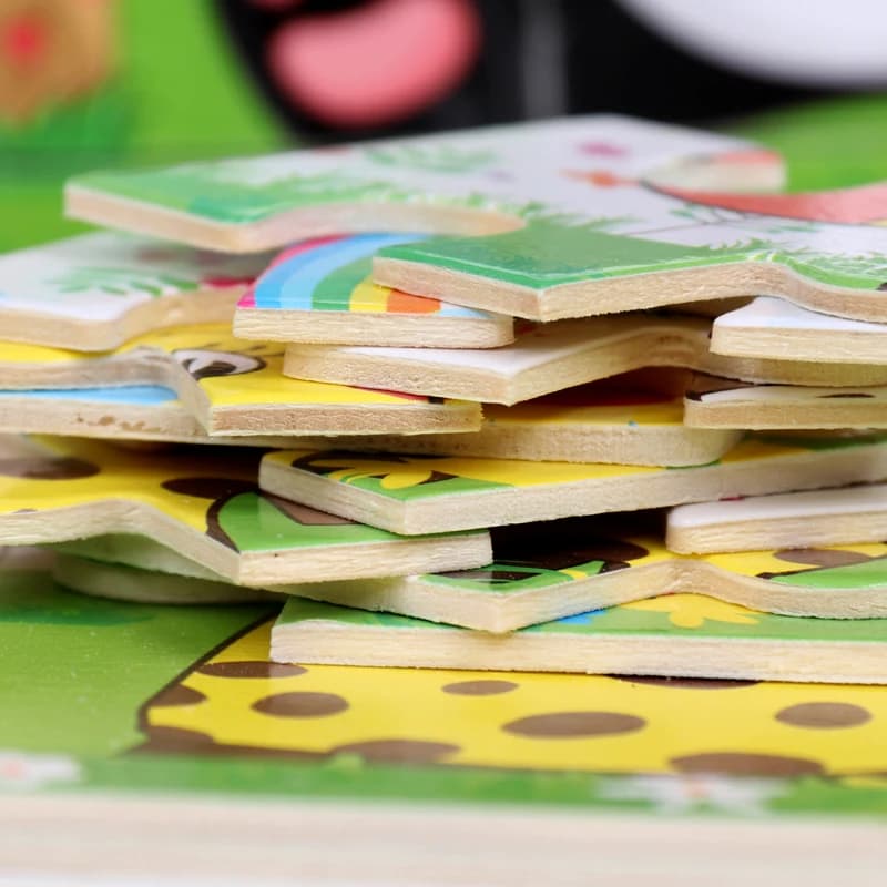 Puzzle in Legno 12-9 Pezzi per Bambini, Giocattoli Educativi con Cartoni Animati, Veicoli e Animali, Regalo per Bambini e Scuola