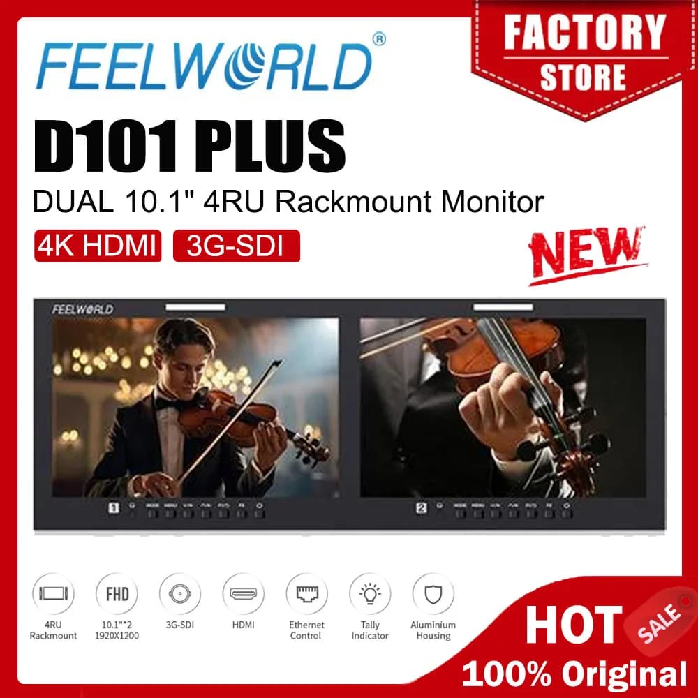 FEELWORLD D101 PLUS Dual 10.1"4RU Rackmount Monitor 4K HDMI SDI 1920x1200IPS
