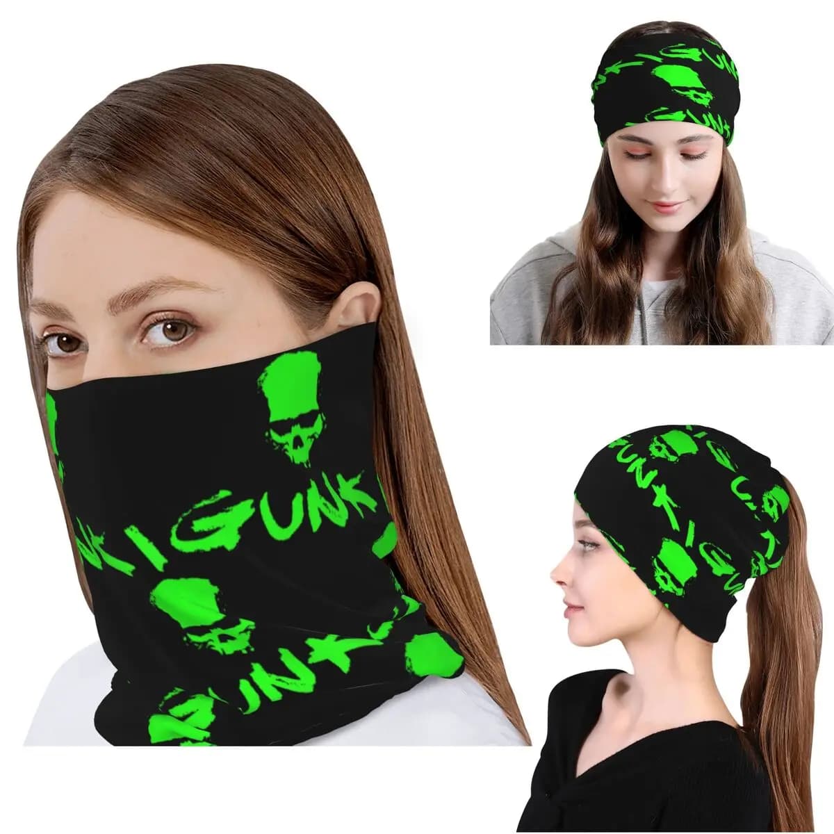 Bandana Gunki con Logo Teschio da Pesca, Scaldacollo Multifunzione, Sciarpa Magica, Maschera Viso Calda, Berretto Traspirante per Uomo Donna Adulto