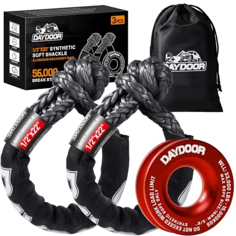 Kit di Recupero con Morsetti Morbidi da 56.000 LBS, Design 1/2 x 22 e Anello di Recupero in Alluminio 7075, Ideale per il Recupero Fuoristrada su Jeep Wrangler