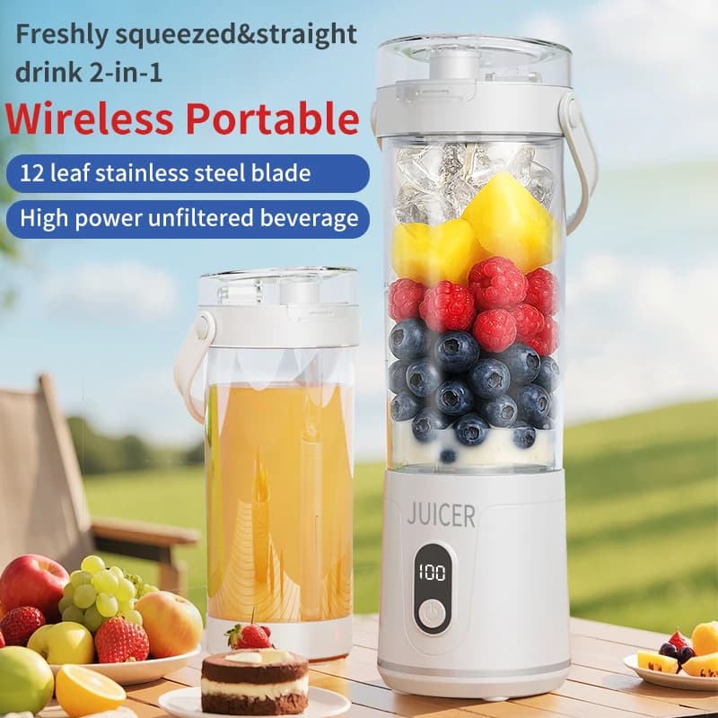 Frullatore Portatile 600ML, Mixer Elettrico per Frutta, 4000mAh Ricaricabile USB, Frullatore per Smoothie e Succhi Freschi da Esterno