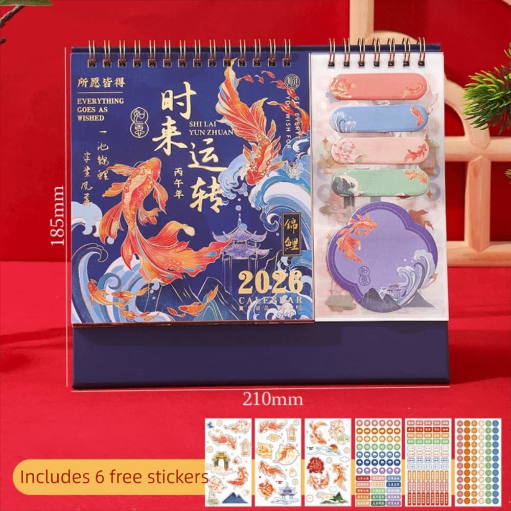 Koi Fish Calendario cartaceo da tavolo Pianificatore multifunzione in stile cinese Agenda annuale per notebook