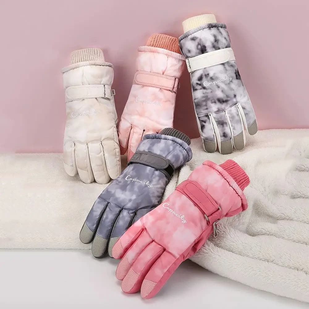 Tie Dye Guanti da sci invernali Foderati in pile Guanti da equitazione caldi antiscivolo Guanti da ciclismo touchscreen antivento per donne Adulti