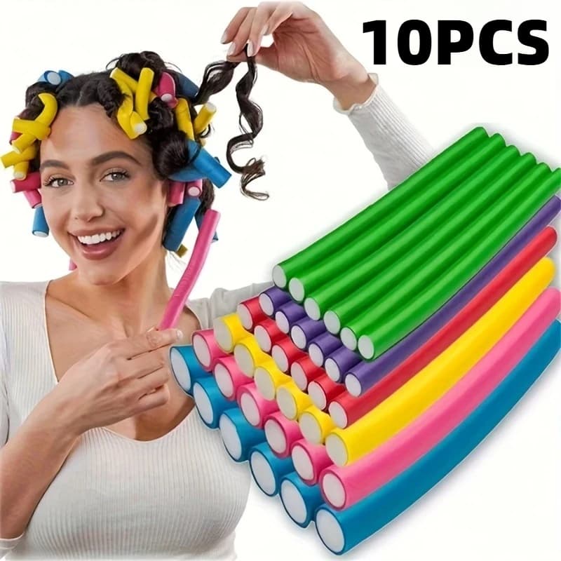 10-piece set of soft no-heat hair curlers - DIY styling soft foam curling rods, in random colors