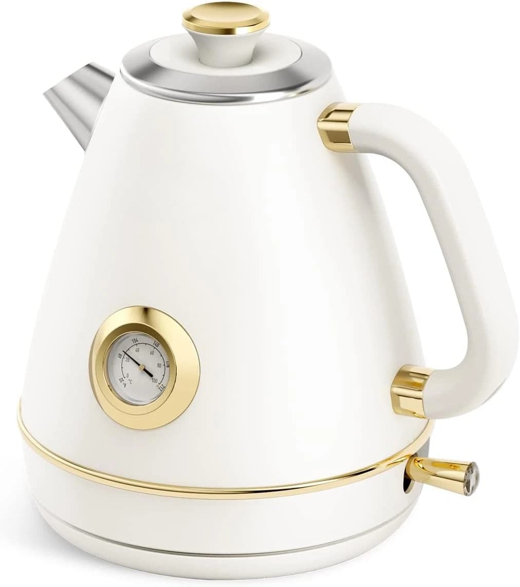 2026 New Upgrade Hazel Quinn Retro Electric Kettle - 1.7 Liters / 57.5 Ounces Tea Kettle With Thermometer, All Stainless Steel,