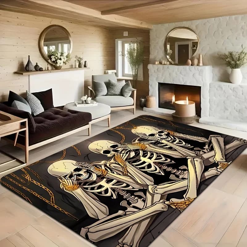 1Pc/8Mm Skull Chain Gaming Room Carpet, Laundry Mat, Bathroom Rug, Kitchen Mat, Living Room Carpet, Bedroom Rug, Indoor Doormat, Machine Washable, Entryway Carpet, Decorative Rug, Indoor Carpet, Kitchen Flooring