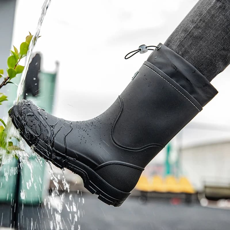 Unisex Mid-calf Drawstring Rain Boots,Waterproof Casual Rain ,Light Anti-slip Kitchen Rubber Shoes Thick Sole Work Water Shoes