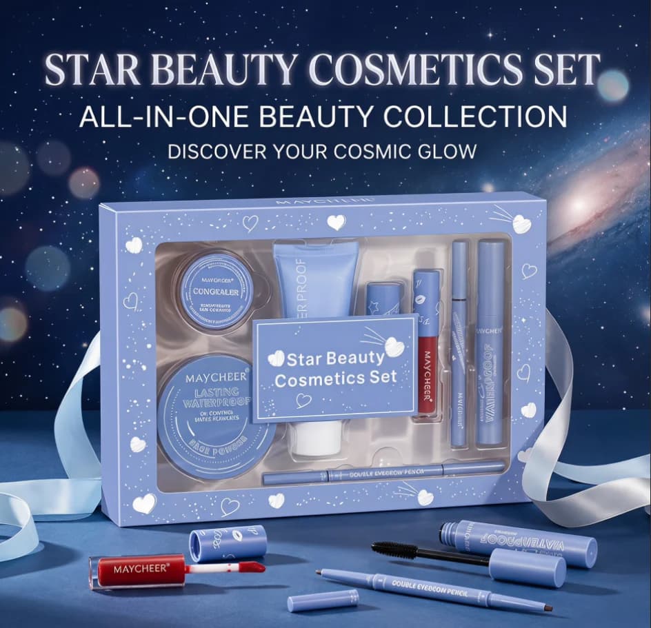 All-in-One Makeup Kit, Cosmetic Gift Set Contains Lipstick Lip Gloss Eyeliner Eyebrow Pencil Foundation Pressed Powder