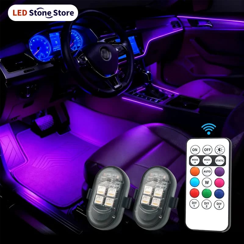 Luci Atmosferiche RGB per Auto Aggiornate, Batteria Più Grande e Più Luminose, Cavo di Ricarica Type-C, Telecomando Wireless Multi-Modalità per Auto e Moto