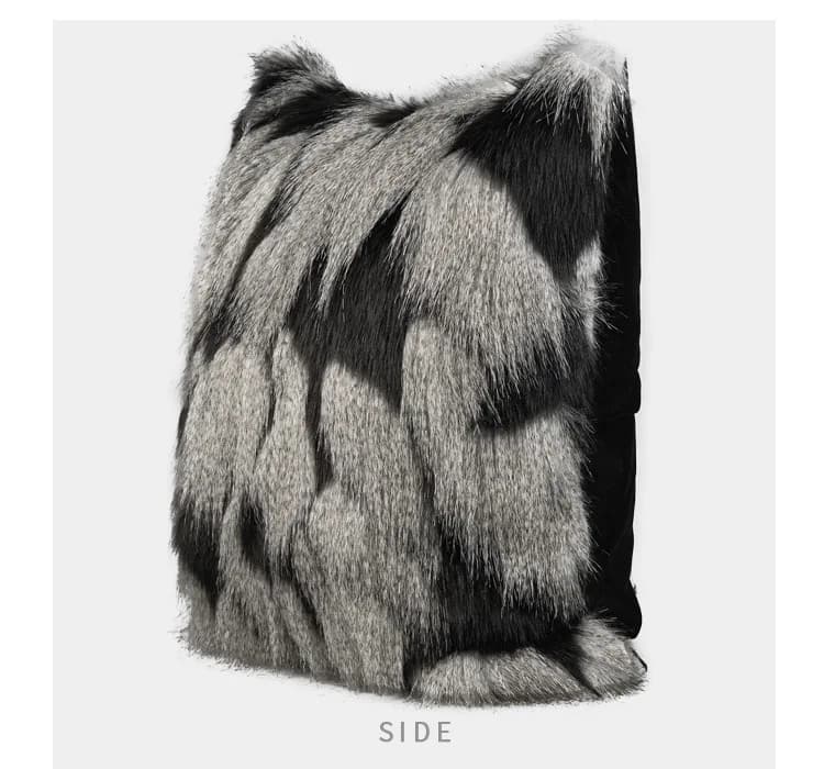 Lussuosa Federa Lunga in Peluche Nero e Grigio, Copricuscino in Finta Piuma, Decorazione Moderna di Alta Gamma per la Casa