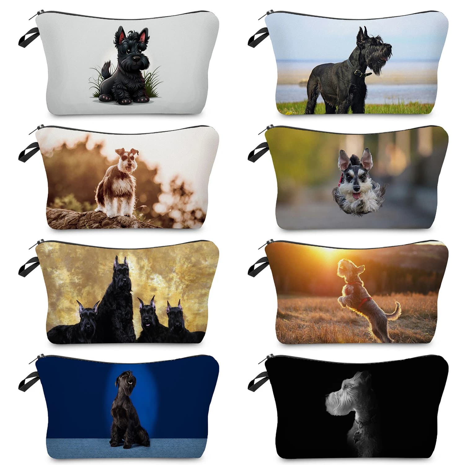 Borsa cosmetica da donna stampata Schnauzer animale carino, Mini borsa Organizer per trucco all'aperto, Kit da toilette da viaggio Casual da spiaggia quotidiano