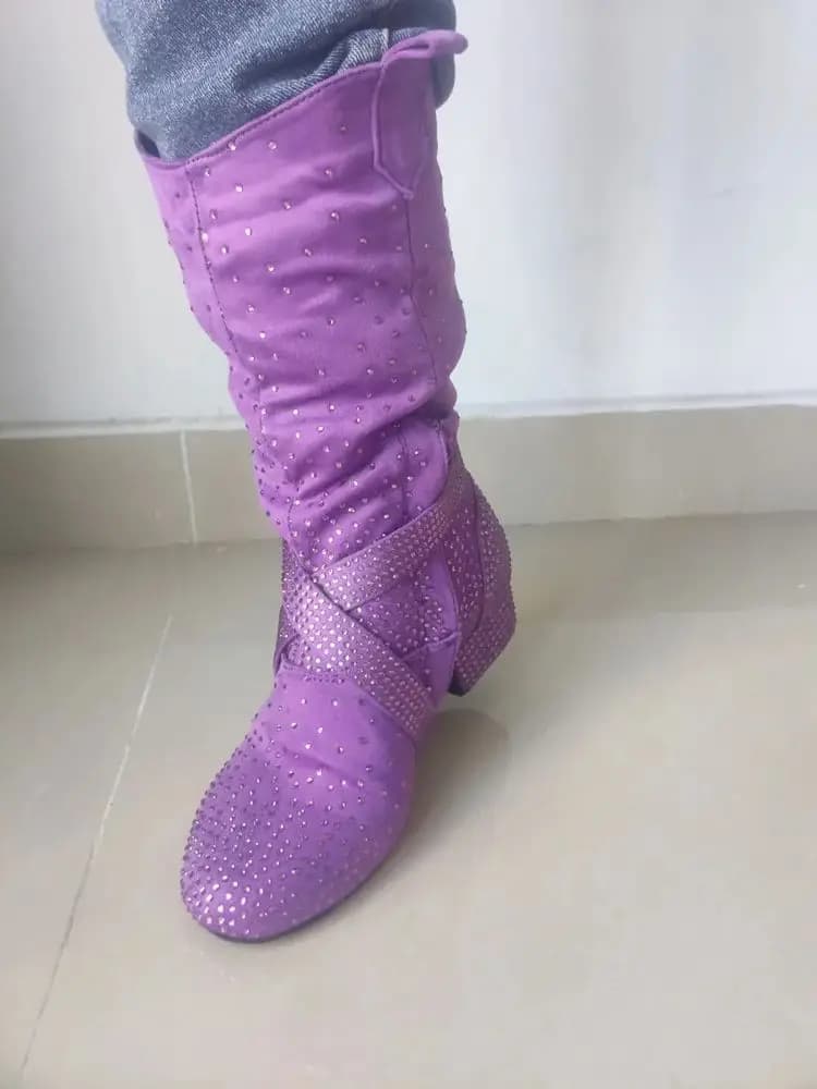 Stivali da Ballo Latino Viola Menta con Strass, Scarpe da Ballo Latino Salsa da Sala da Ballo, Scarpe da Ballo Sportive da Donna