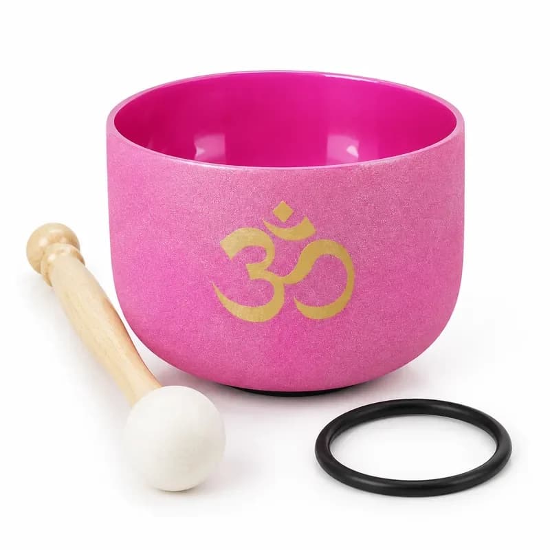 STAR LIN KUP 8 Inch Pink Frosted Quartz Crystal Singing Bowl B Note OM Design Crown Chakra Healing Meditation with Mallet