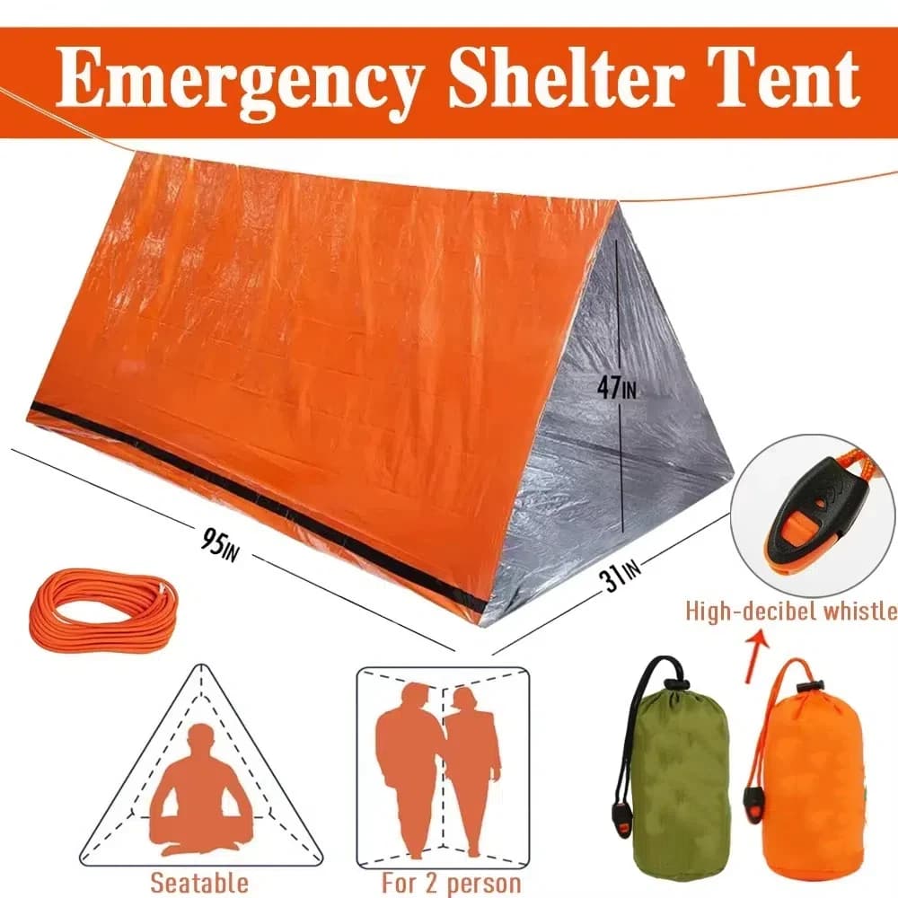 Tenda di emergenza per 2 persone Sacco a pelo resistente all'umidità Tenda di sopravvivenza per terremoto Coperta termica impermeabile da campeggio
