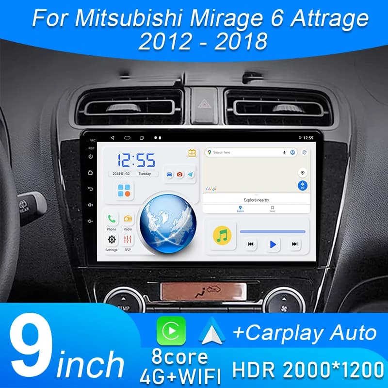 For Mitsubishi Mirage 6 Attrage 2012 2013 2014 2015 2016 2018 Android Auto Radio Player GPS Navigation Multimedia No 2din DVD