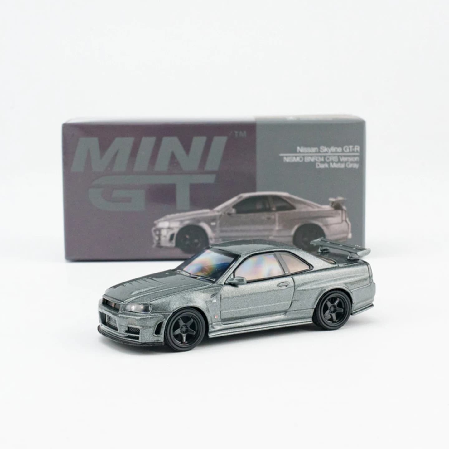 MINIGT 1:64 Nissan Skyline GT-R Grigio Scuro Metallizzato (NISMO BNR34 CRS) MGT01160-CH Modellino Auto in Lega Pressofusa per Bambini