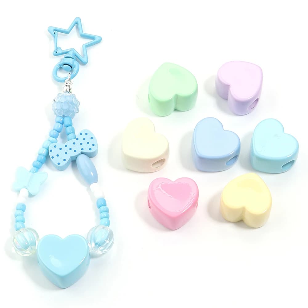 6 pezzi di perline acriliche a forma di cuore colorate, con foro grande, per la creazione di gioielli, braccialetti fai da te, accessori per portachiavi