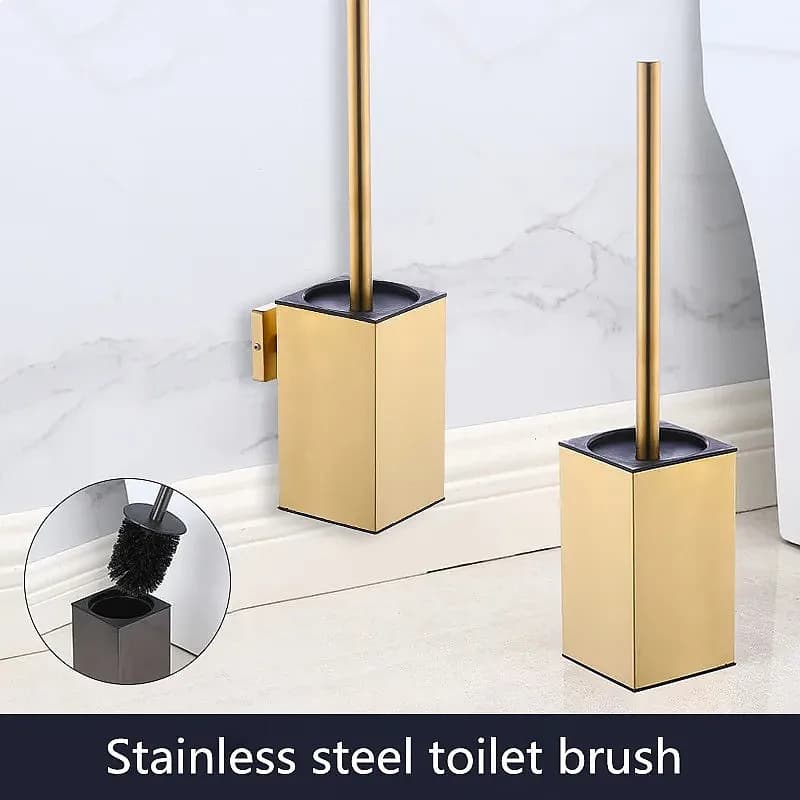 Toilet Brush Holder Wall Mounted Stainless Steel Black Gold Bathroom Cleaning Brush Set