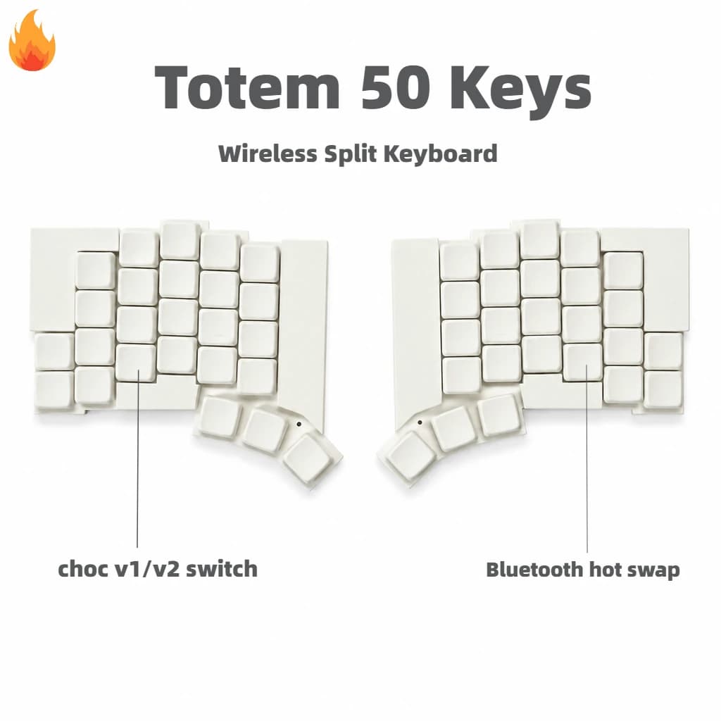 New Totem Inspired Split Keyboard Kit 50-Keys Wireless Bluetooth Low Profile Choc V1/V2 Switch Hotswap Game Mechanical Keyboard