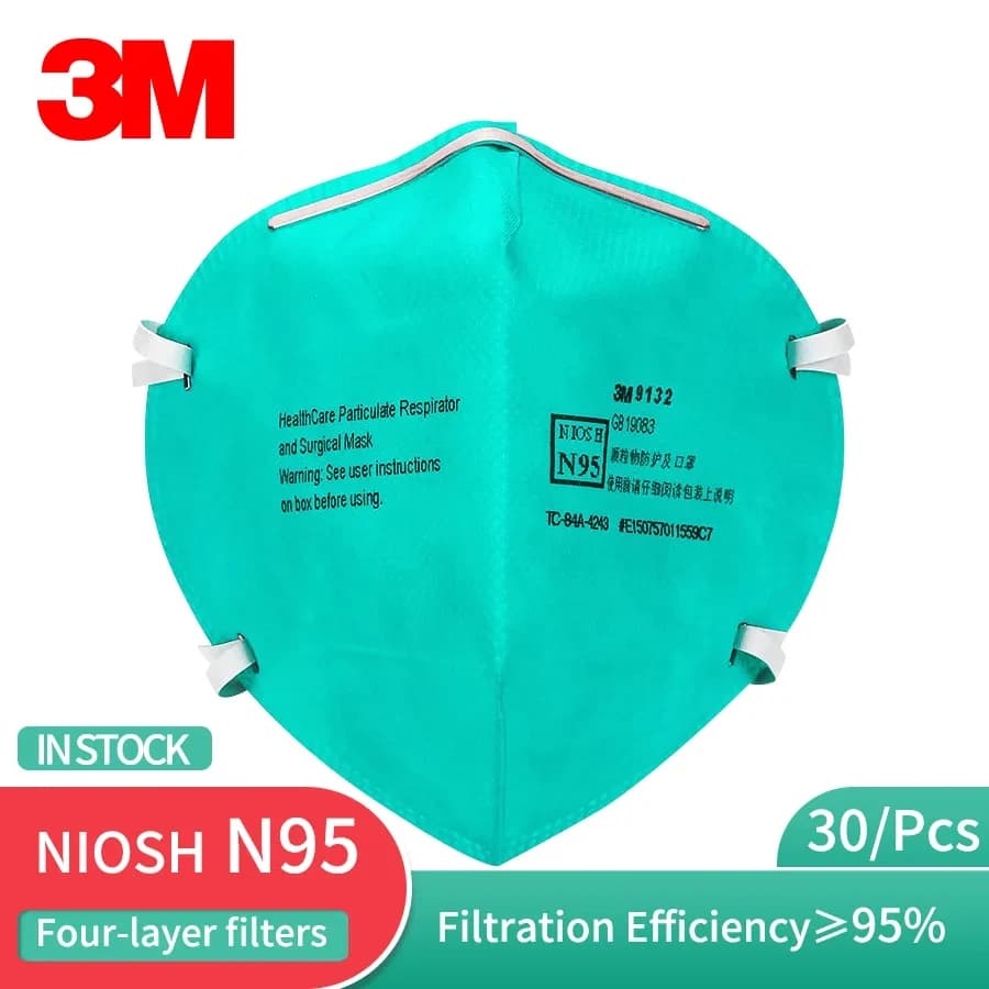 Maschera 3M Assistenza sanitaria 9132Niosh N95 Respiratore antispruzzo Personale sanitario occupazionale Confezione individuale non valvolata Alta efficienza