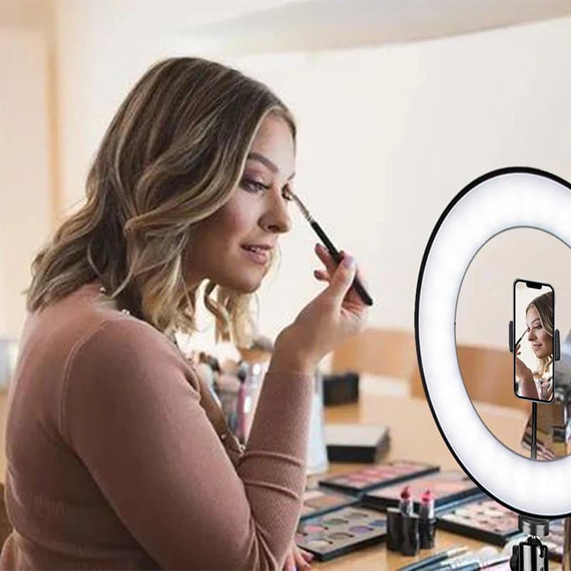 2-In-1 Desktop Phone Mount with 10-Inch Dimmable LED Ring Light High Angle Shot for Cooking Calligraphy Drawing & More