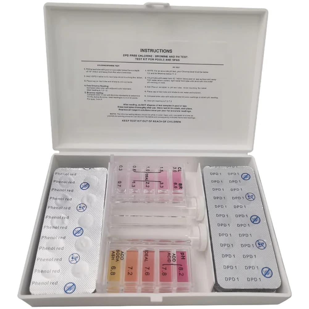 Kit per il test dell'acqua della piscina per misurazioni accurate di pH con 50 compresse di rosso fenolo e 50 compresse DPD1 e tester