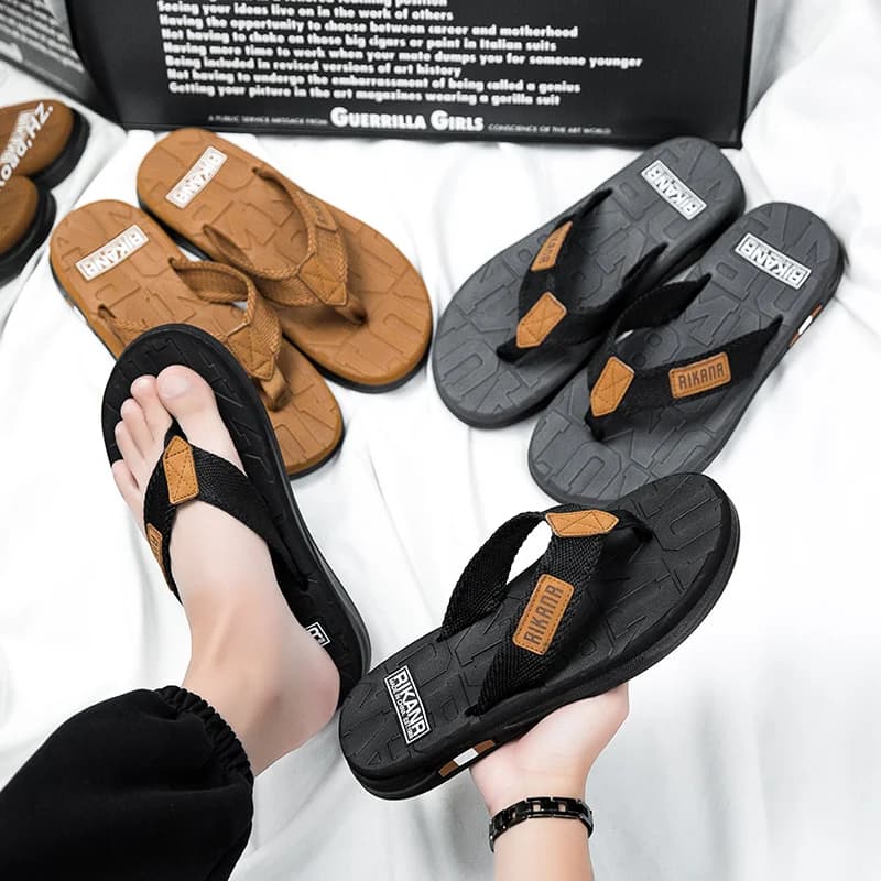 RIKANA trendy brand men's flip flops summer anti-slip soft sole wear sandals street style personalized beach slippers men