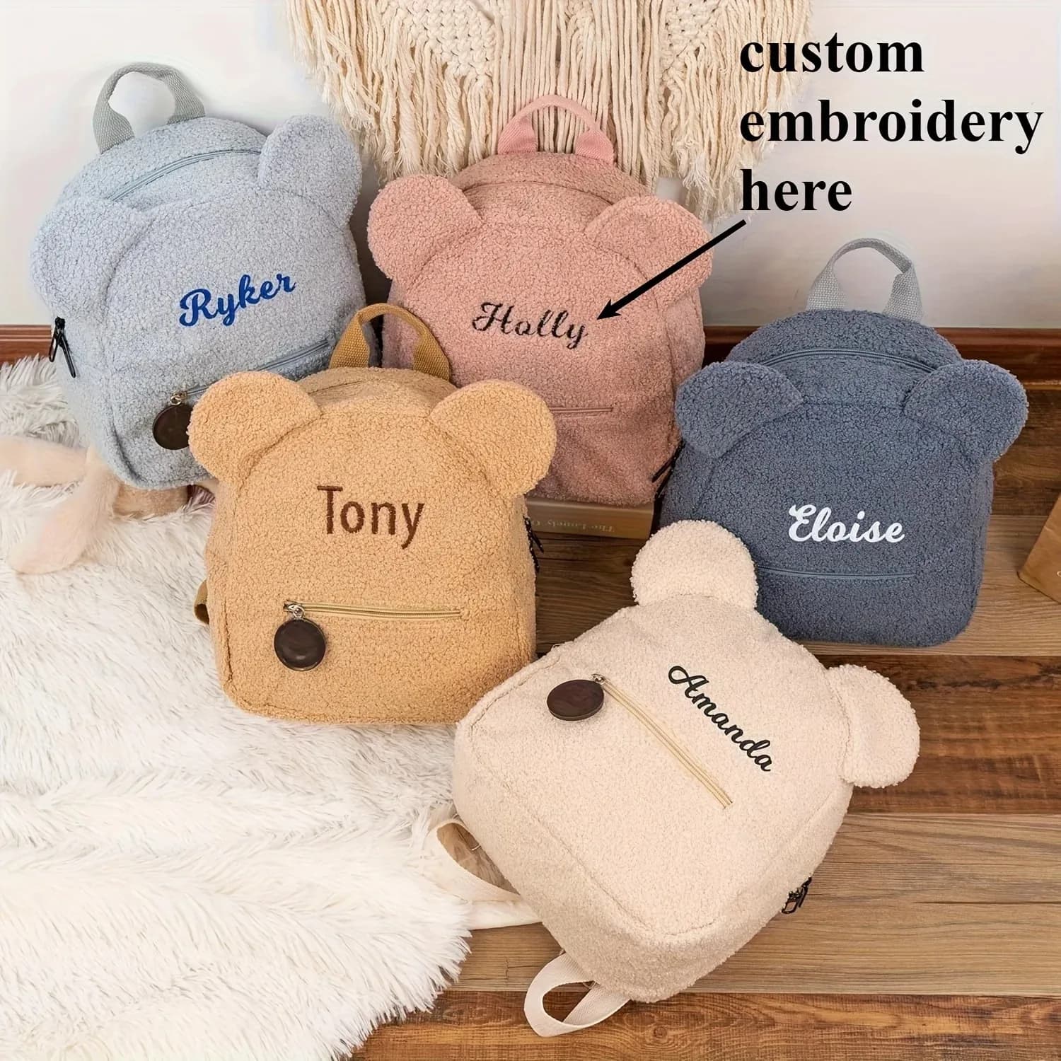 Zaino in peluche con orsetto carino per bambini - Nome ricamato personalizzato personalizzato, borsa a tracolla per esterno autunno inverno, regalo per bambini, S