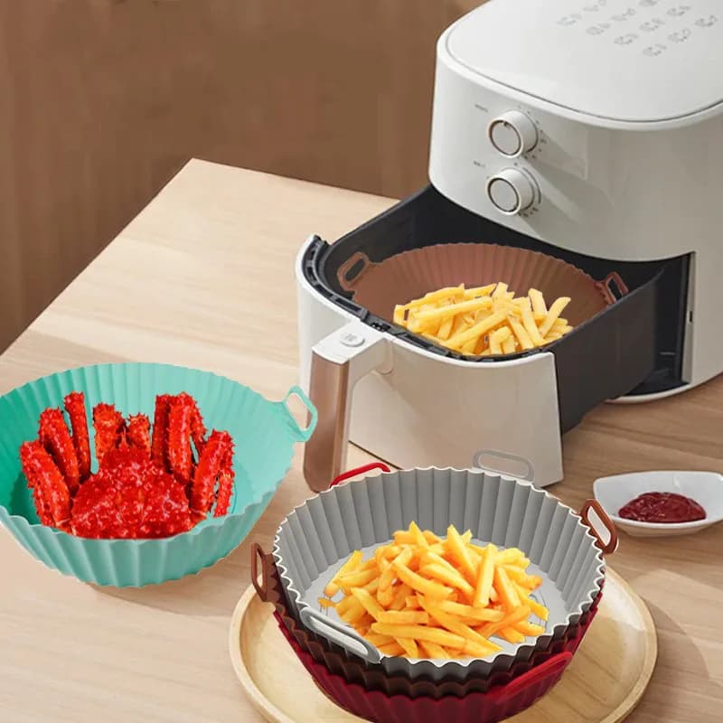Air Frying Machine Silicone Oven Baking Machine Cooking Pot Reusable Safe For Food Anti-Agent Air Frying Basket Replacement Grill Pan Accessories