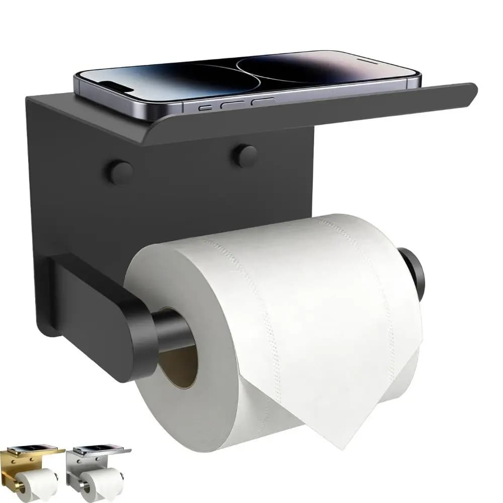 Stainless Steel Toilet Paper Holder Anti Fingerprint Rustproof Bathroom Storage Shelf Easy to Clean Self Adhesive