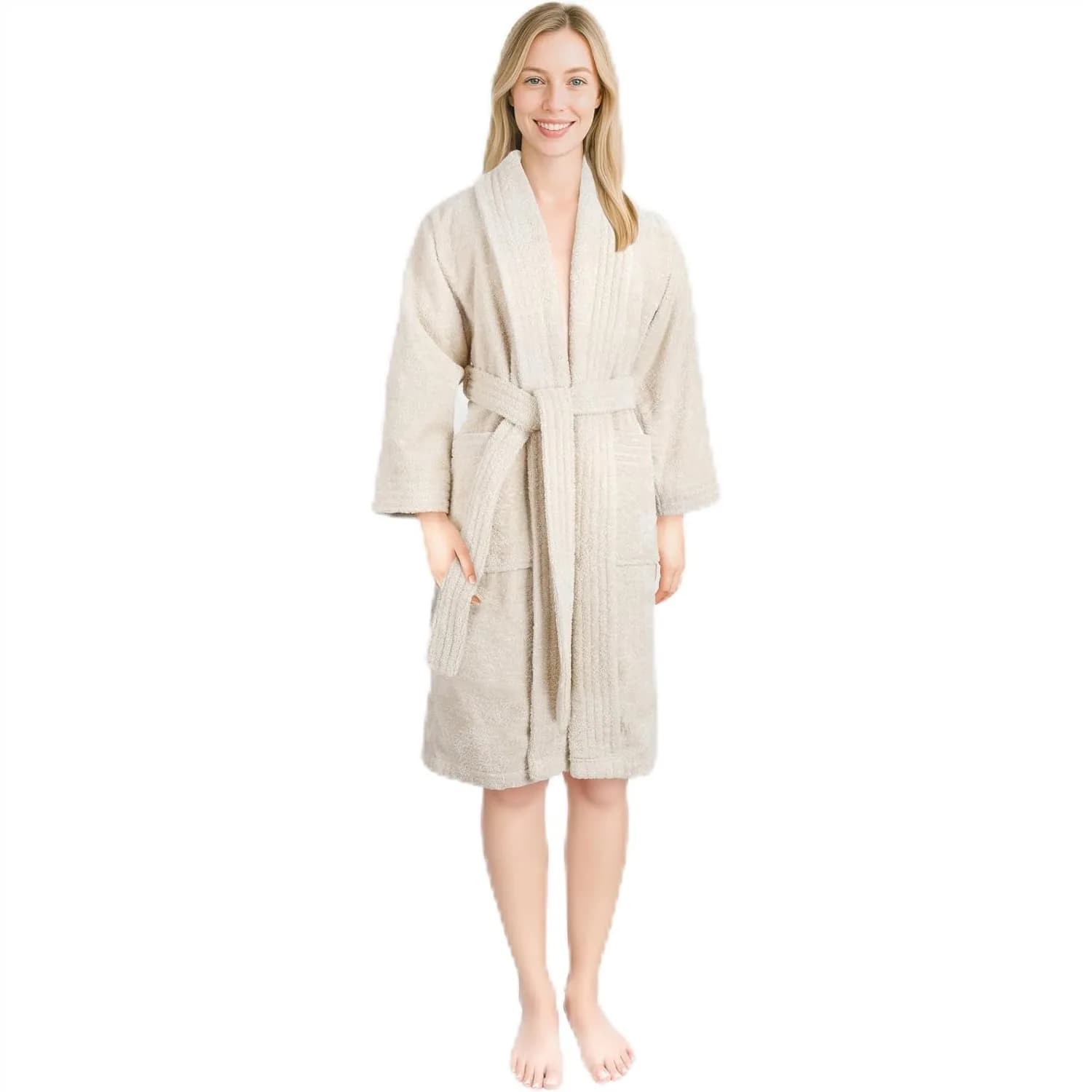 Women's Cotton Terry Bathrobe Soft Absorbent Quick Dry Turkish Robe with Pockets