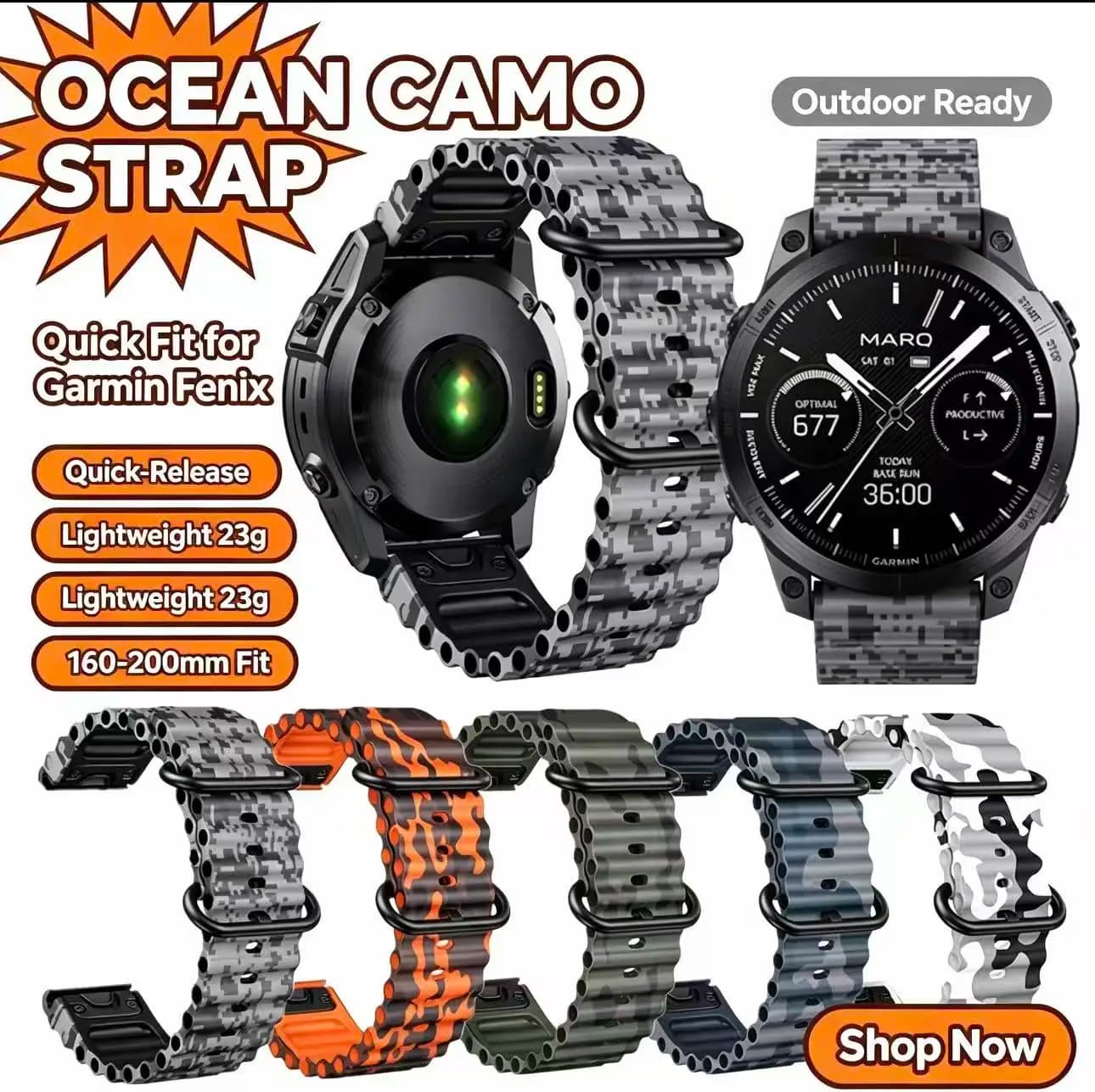 22mm 26mm Camo Silicone Quick Fit Watch Band Outdoor Replacement Strap For Garmin Fenix 5 6 7 8 Tactix Instinct Smart Watch
