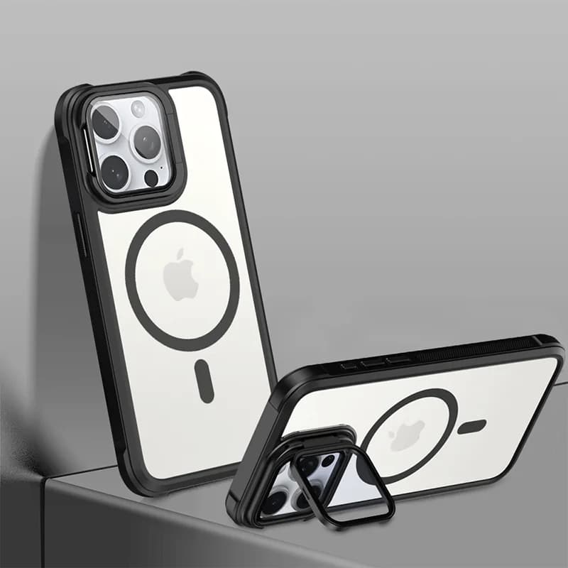 For Magsafe Matte Soft TPU Border+Transparent Back Cover Holder Shockproof Phone Case For IPhone 15 Pro Max 13 12 11 14 Pro Max